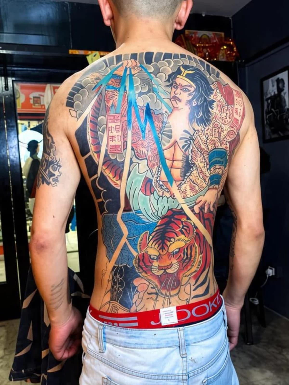 Japanese back piece with koi, dragon and wave work